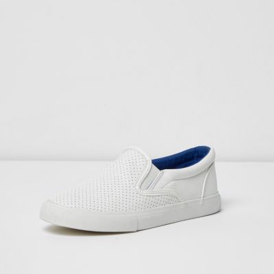 Boys white perforated pumps